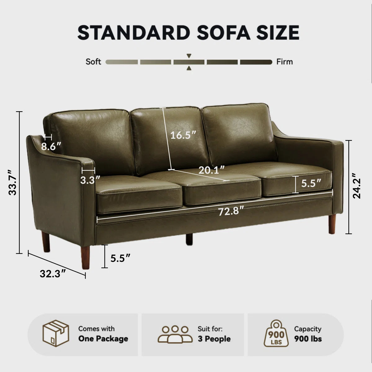 Faux Leather Square Arm Sofa