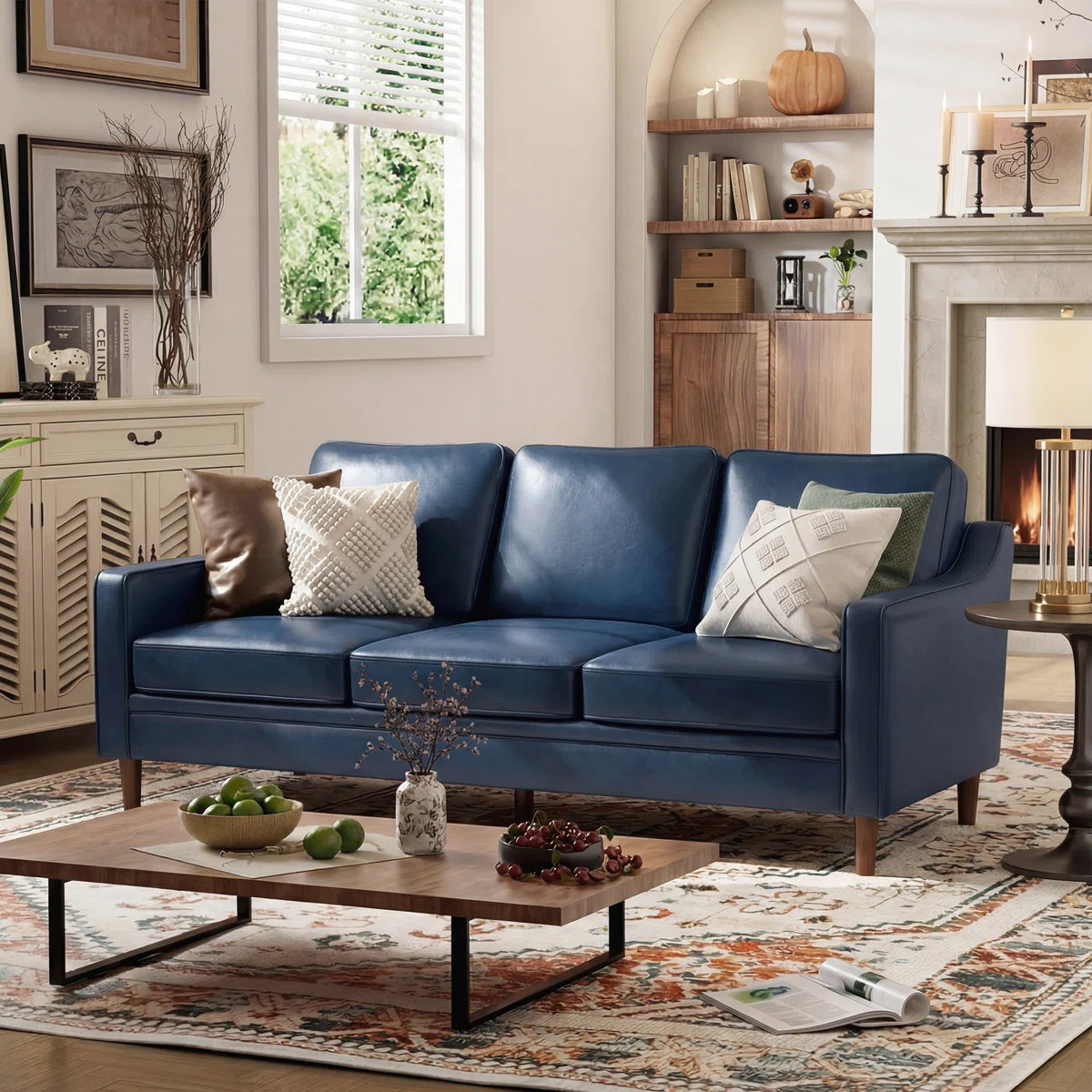 Faux Leather Square Arm Sofa