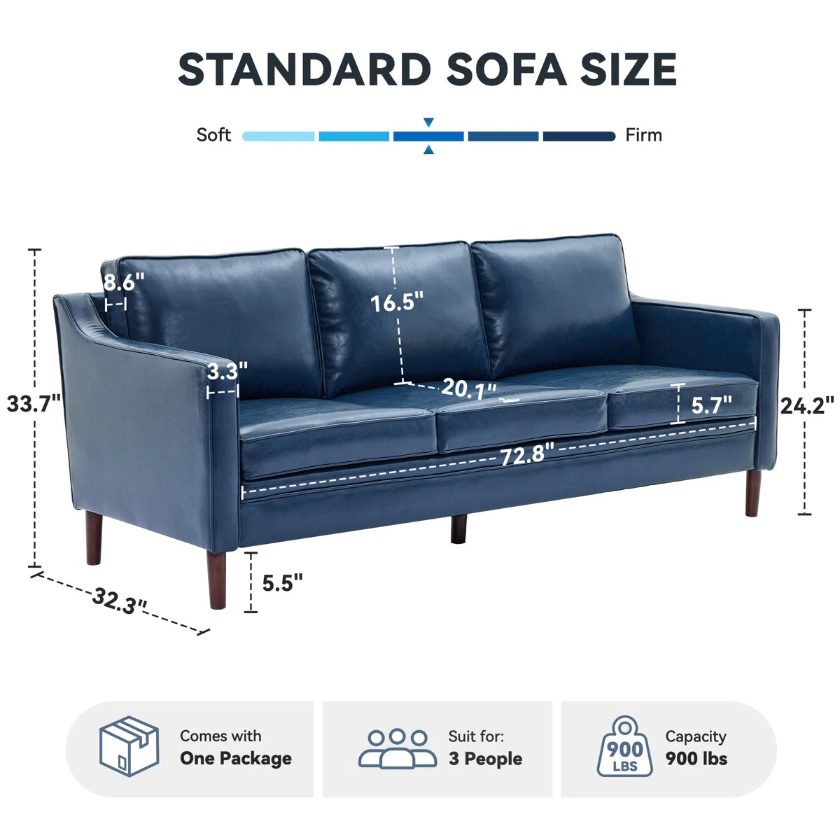 Faux Leather Square Arm Sofa