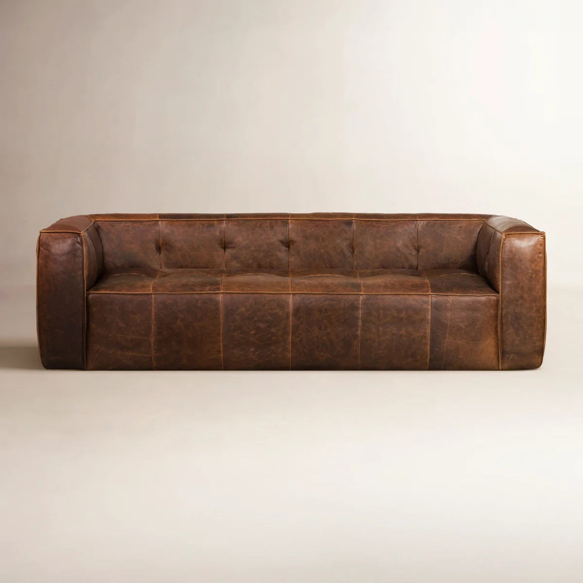 Full-Grain Genuine Italian Leather Square Arm Sofa