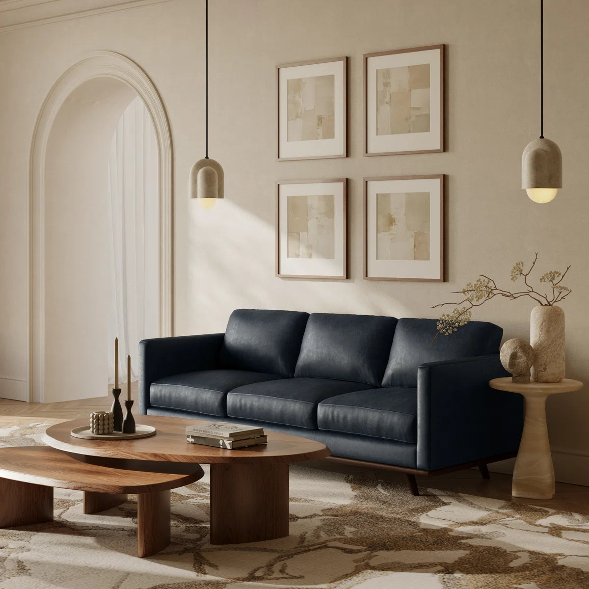 Full-Grain Genuine Italian Leather Square Arm Sofa