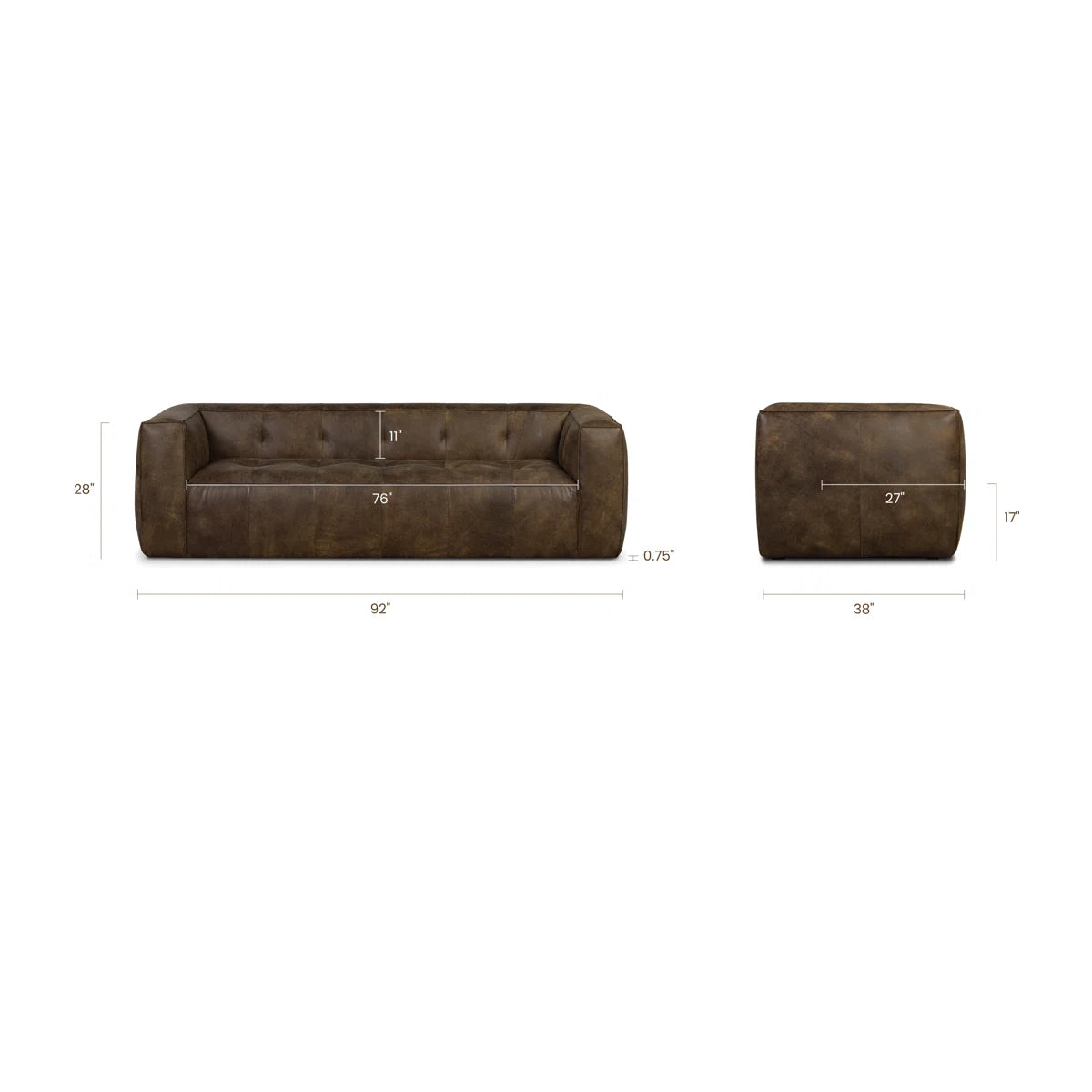 Full-Grain Genuine Italian Leather Square Arm Sofa
