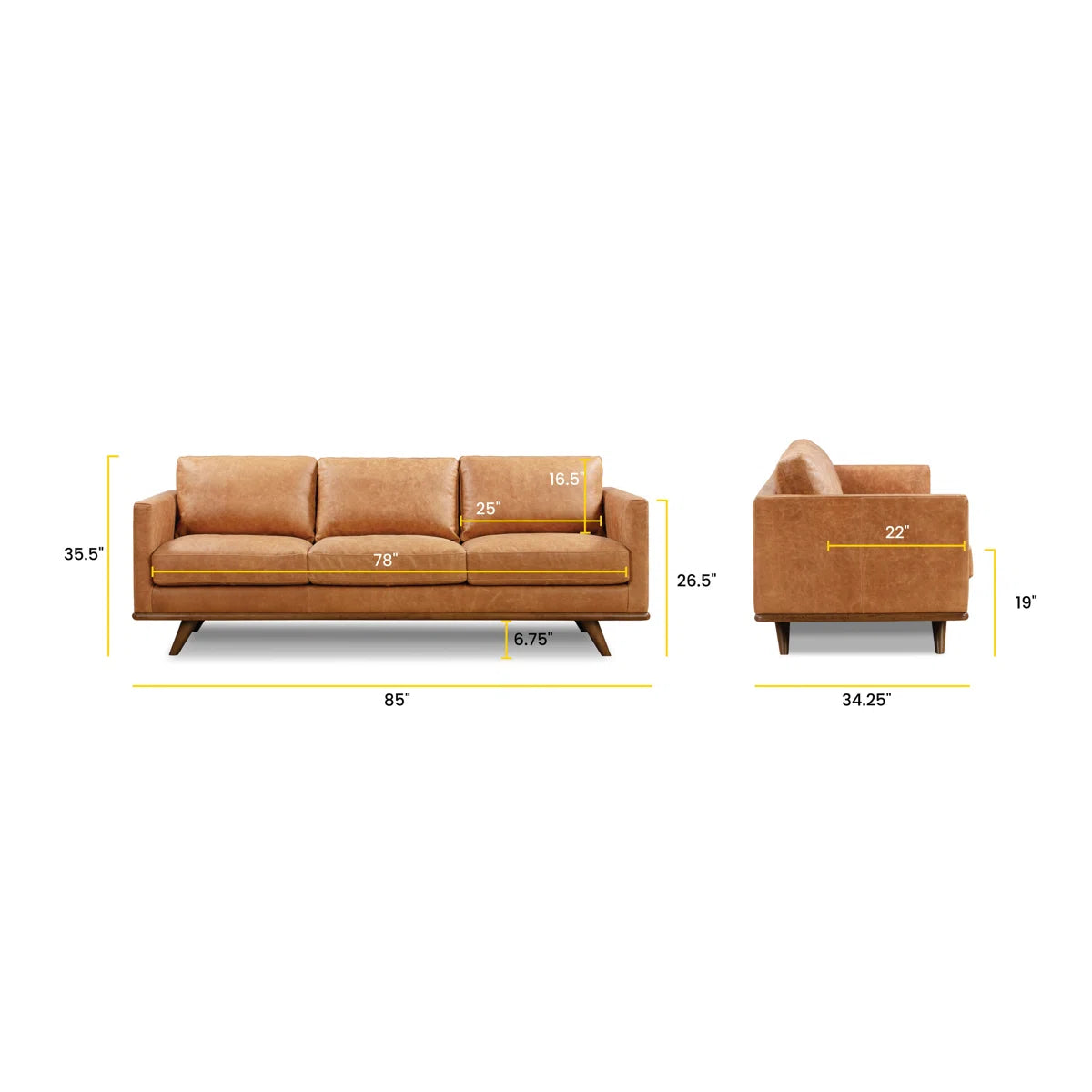 Full-Grain Genuine Italian Leather Square Arm Sofa