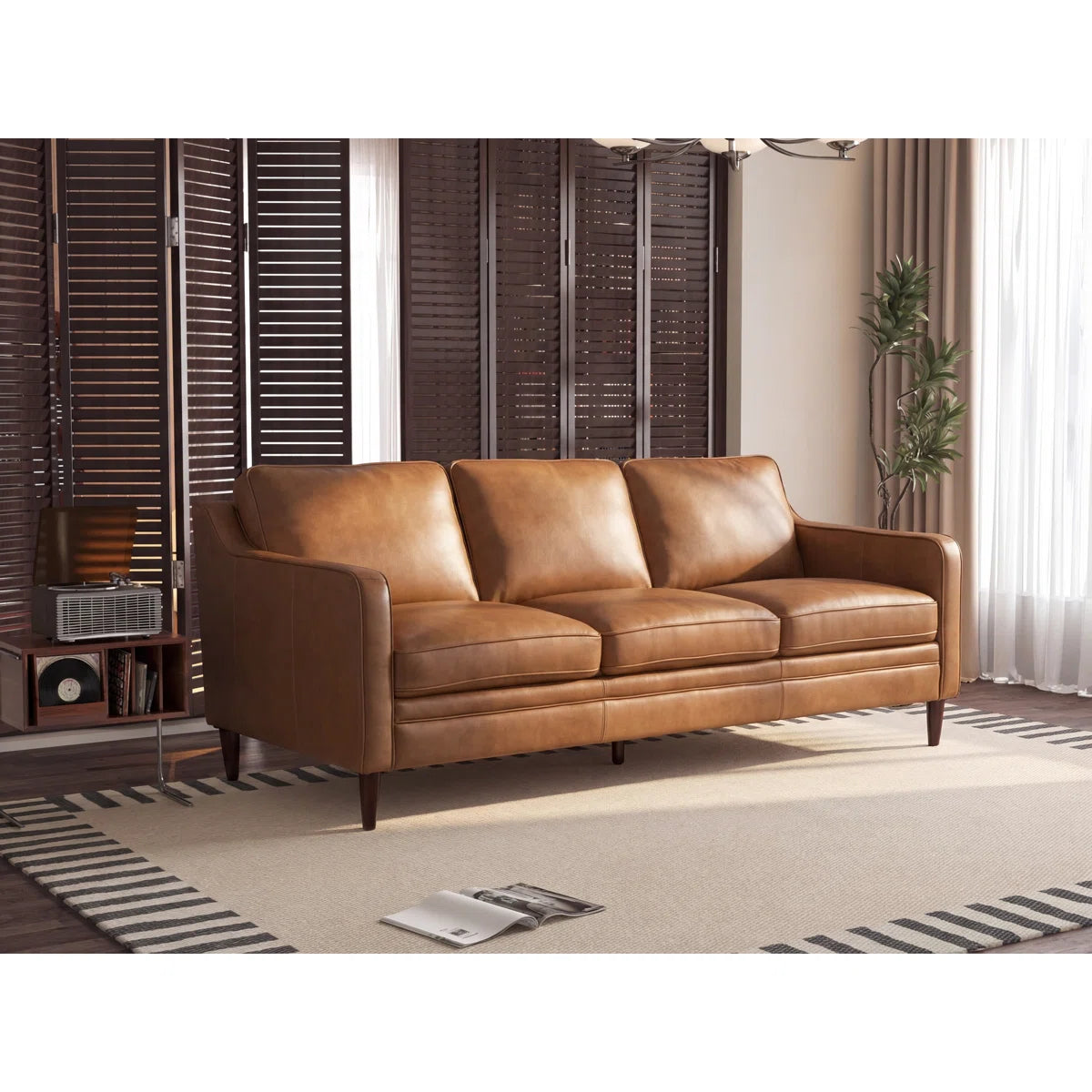 Genuine Leather Square Arm Sofa