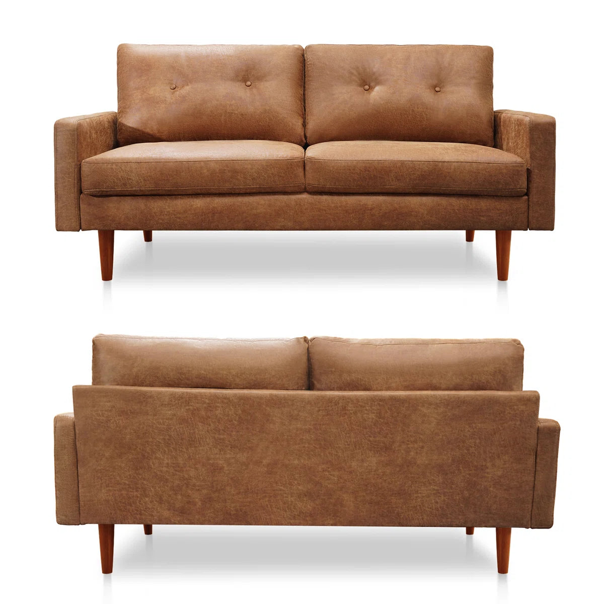 70" Industrial Vintage Upholstered Sofa, Distressed Leather-Look Apartment Couch
