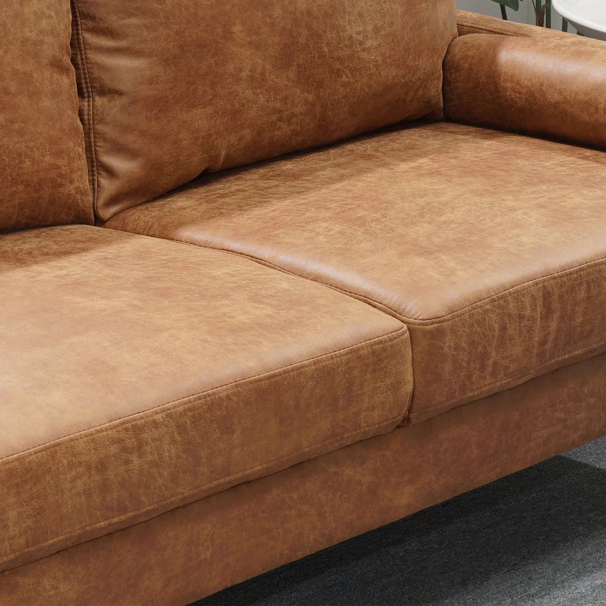 70" Industrial Vintage Upholstered Sofa, Distressed Leather-Look Apartment Couch