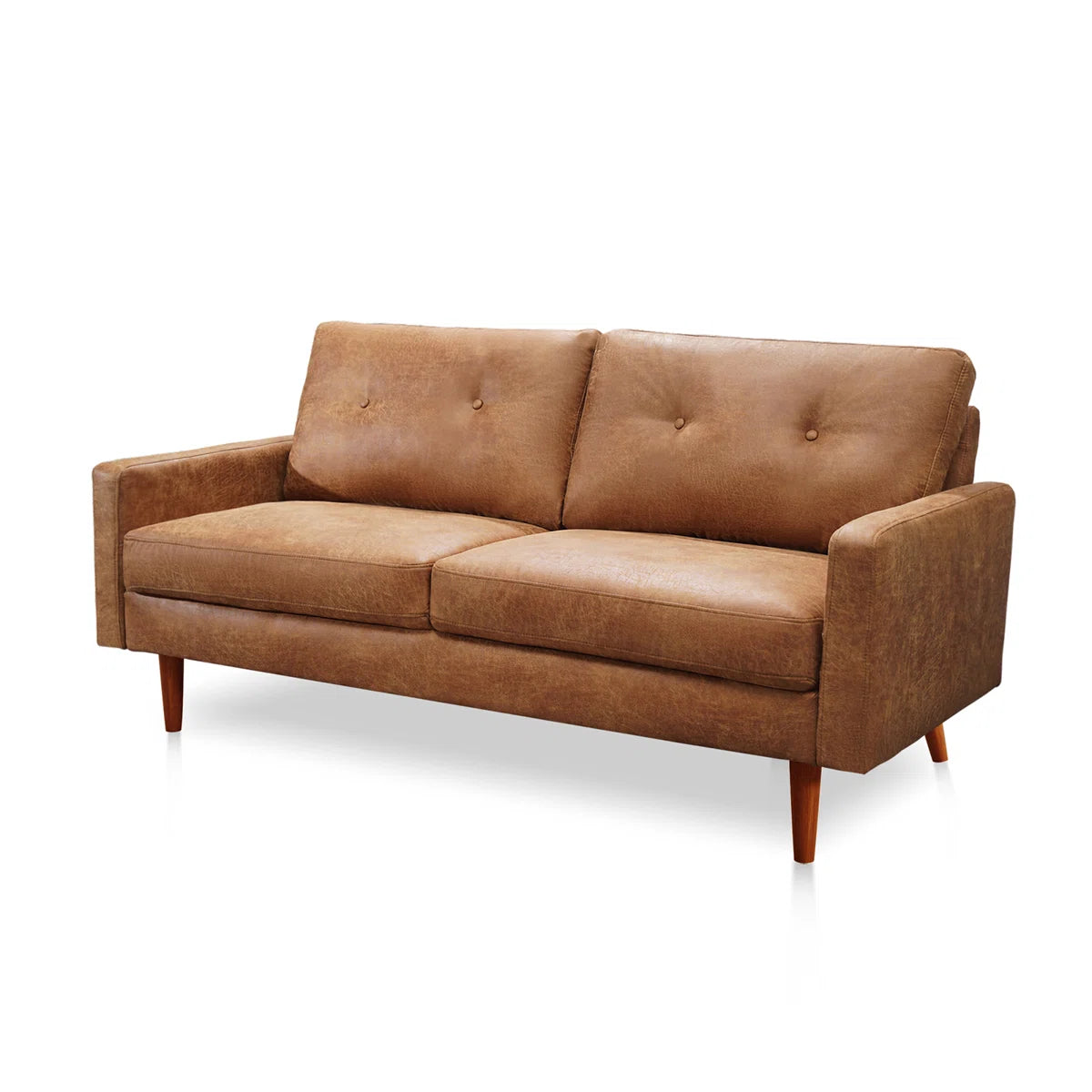 70" Industrial Vintage Upholstered Sofa, Distressed Leather-Look Apartment Couch