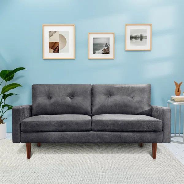 70" Industrial Vintage Upholstered Sofa, Distressed Leather-Look Apartment Couch