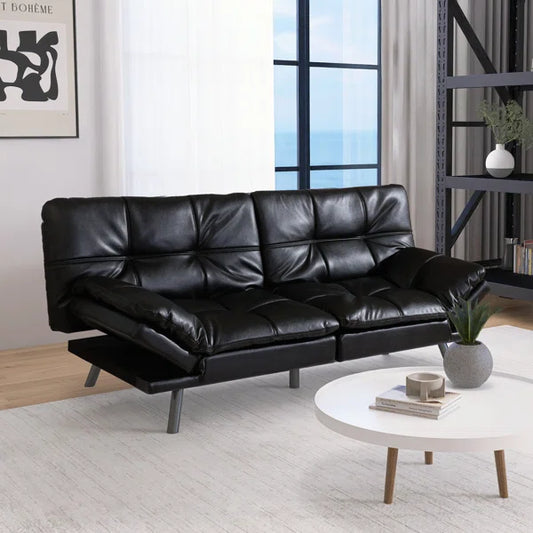 71 Inch Convertible Faux Leather Futon Sofa Bed with Adjustbale Arms,Loveseat Sleeper For Living Room, Bedroom, Studio, Apartment, Dorm, Home Office, Small Space