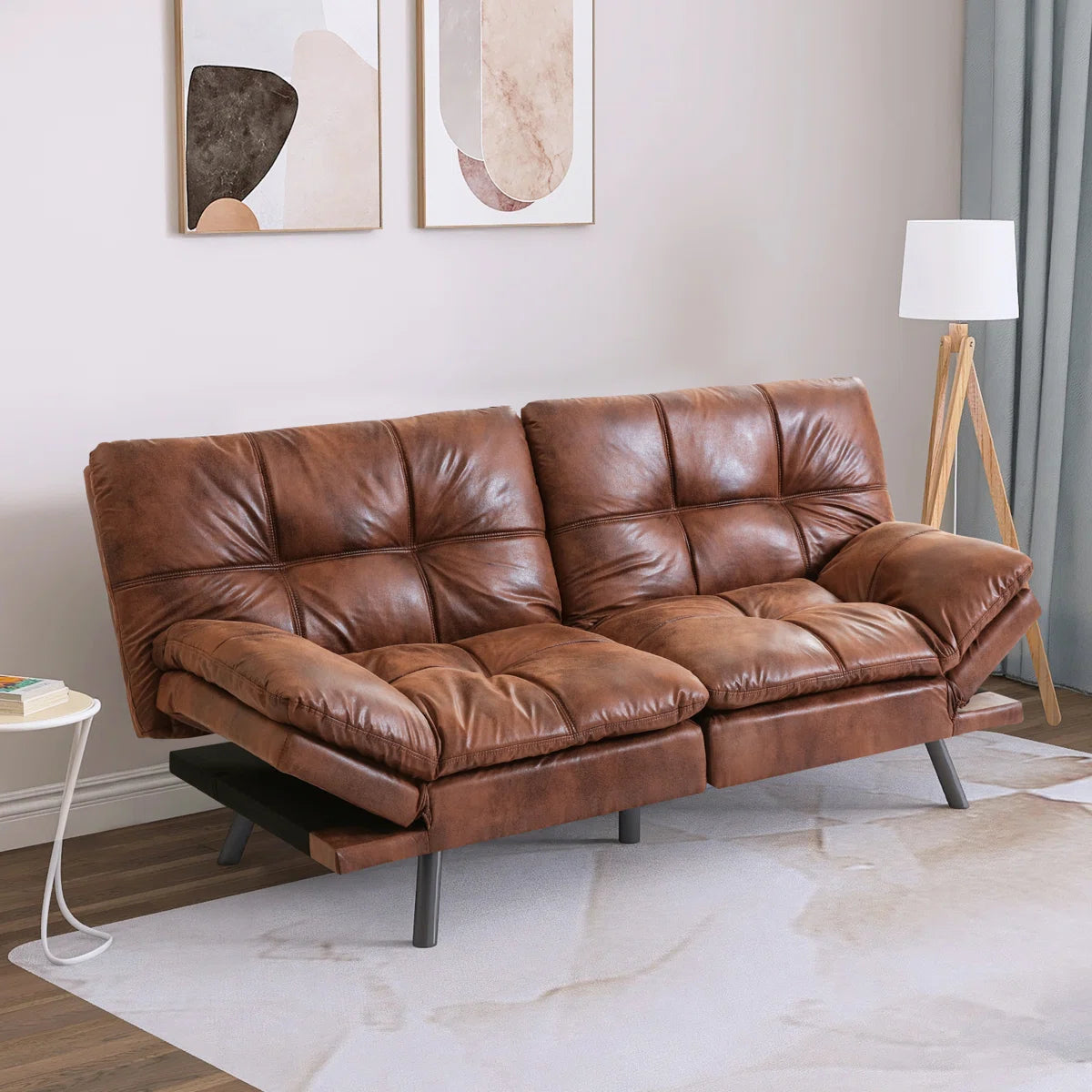 71 Inch Convertible Faux Leather Futon Sofa Bed with Adjustbale Arms,Loveseat Sleeper For Living Room, Bedroom, Studio, Apartment, Dorm, Home Office, Small Space