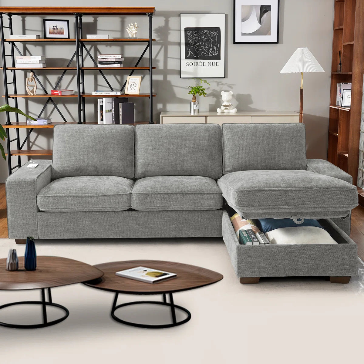 L-Shape Convertible Sectional Couches Sofas with Storage Chaise