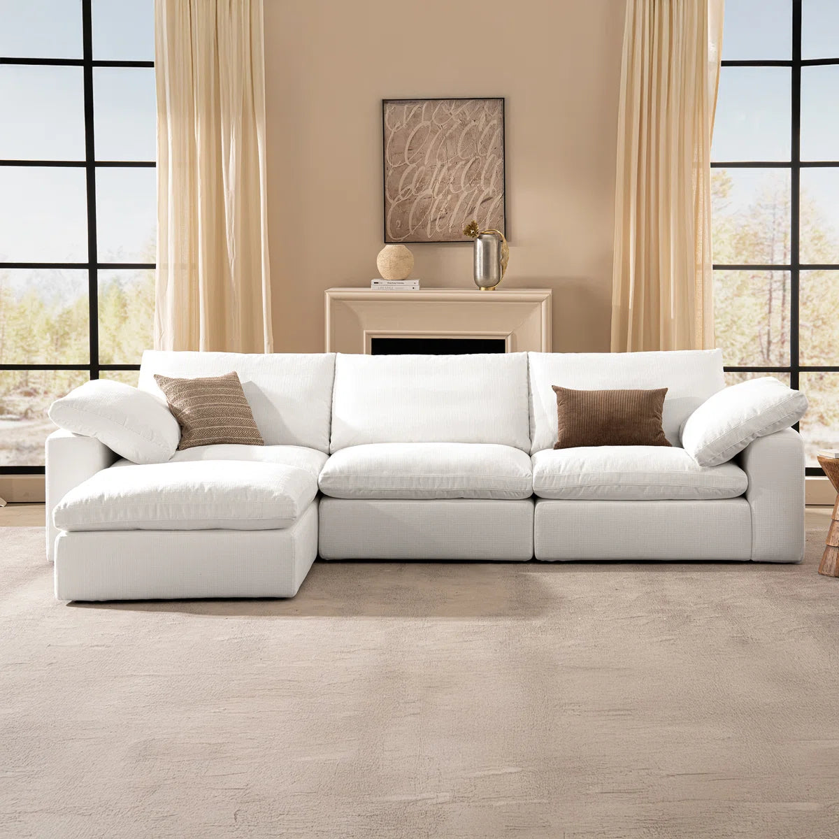 L Shaped Sectional Couches,Deep 3-Seat with Ottoman