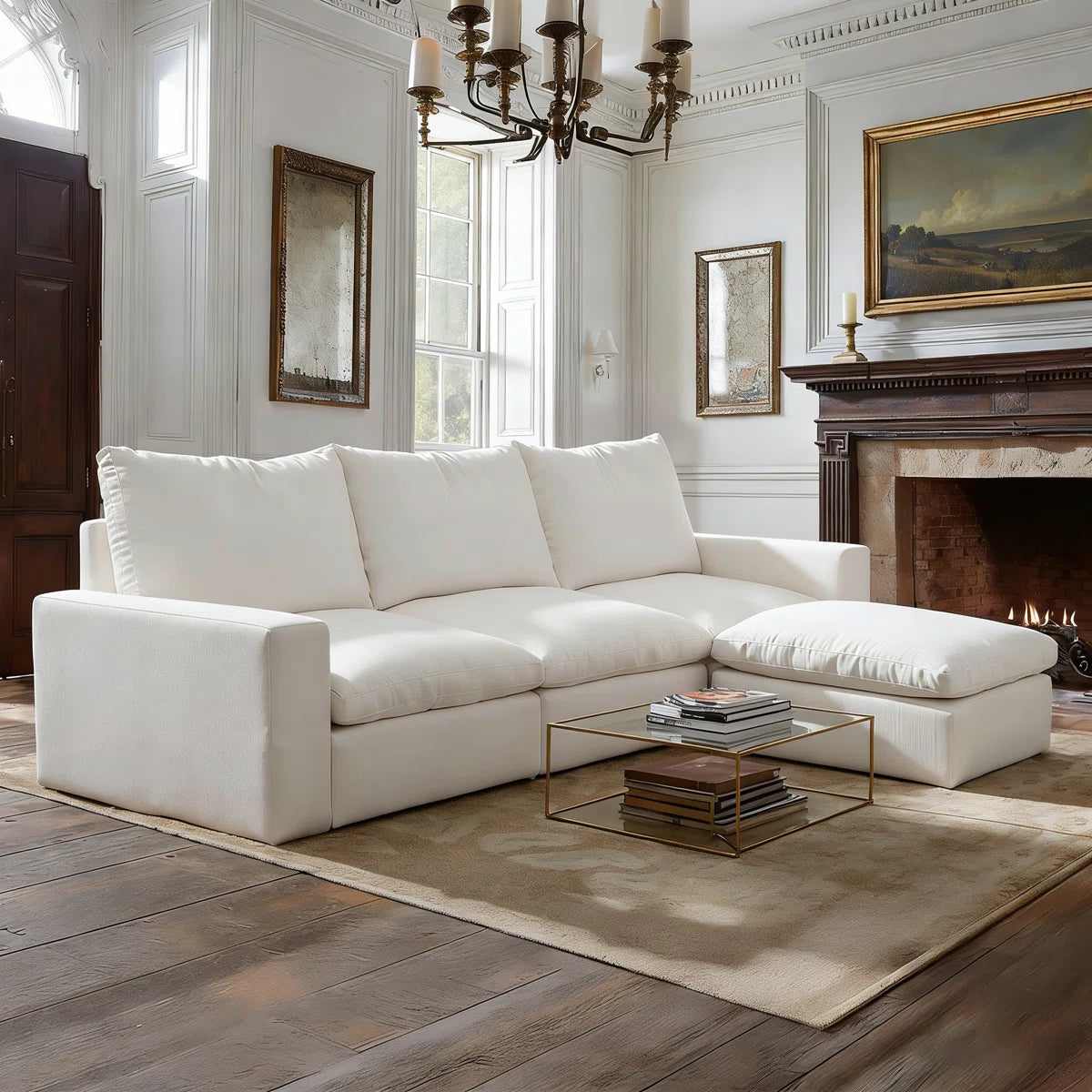 L Shaped Sectional Couches,Deep 3-Seat with Ottoman