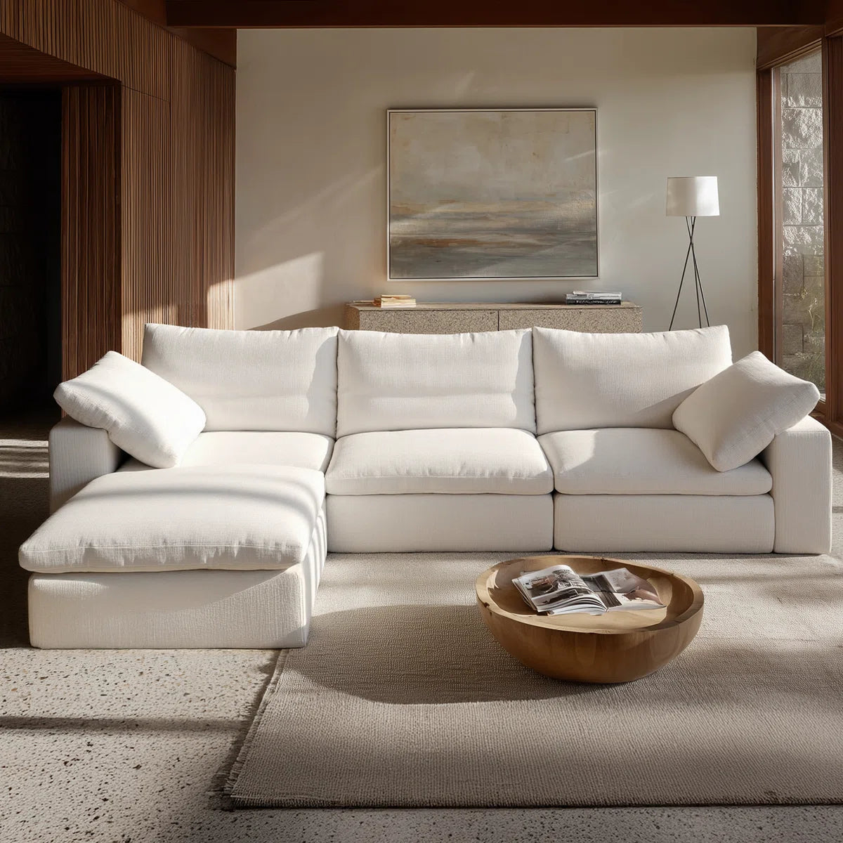 L Shaped Sectional Couches,Deep 3-Seat with Ottoman