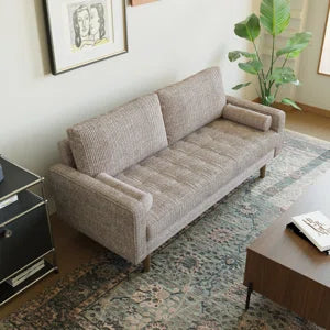 Leather Mid Century Modern Upholstered Square Arm Sofa or Loveseat