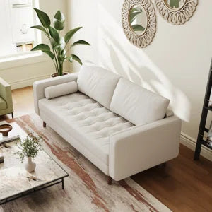 Leather Mid Century Modern Upholstered Square Arm Sofa or Loveseat