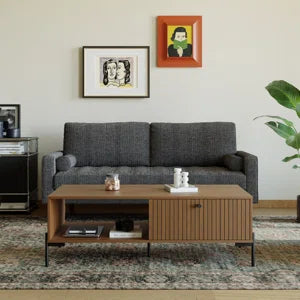 Leather Mid Century Modern Upholstered Square Arm Sofa or Loveseat