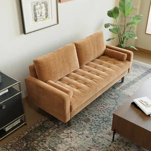 Leather Mid Century Modern Upholstered Square Arm Sofa or Loveseat