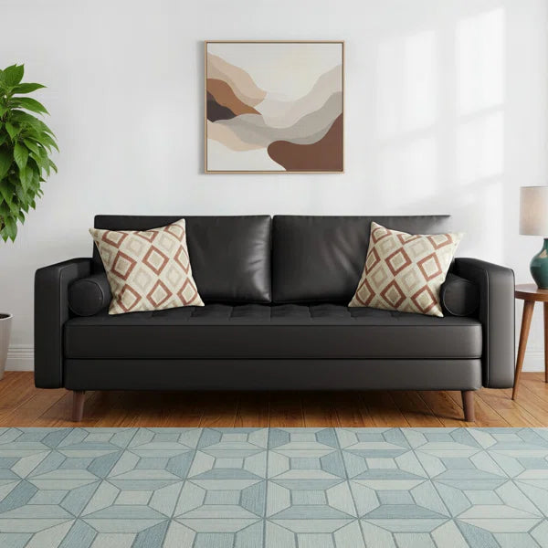 Leather Mid Century Modern Upholstered Square Arm Sofa or Loveseat