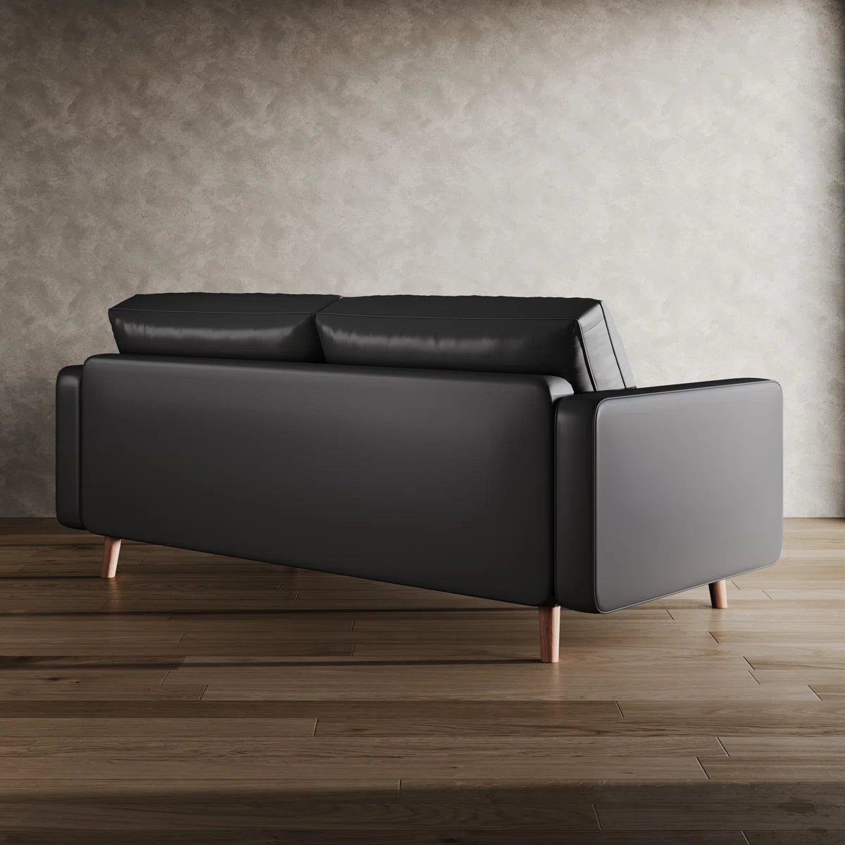 Leather Mid Century Modern Upholstered Square Arm Sofa or Loveseat