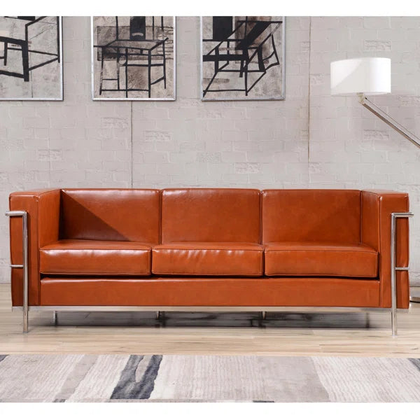 LeatherSoft Sofa with Double Bar Encasing Frame