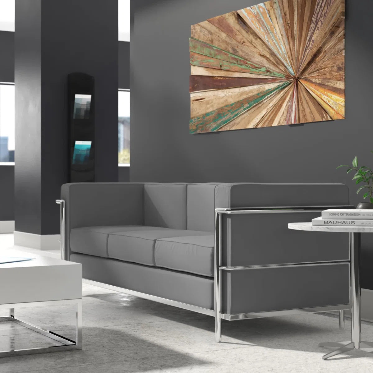 LeatherSoft Sofa with Double Bar Encasing Frame
