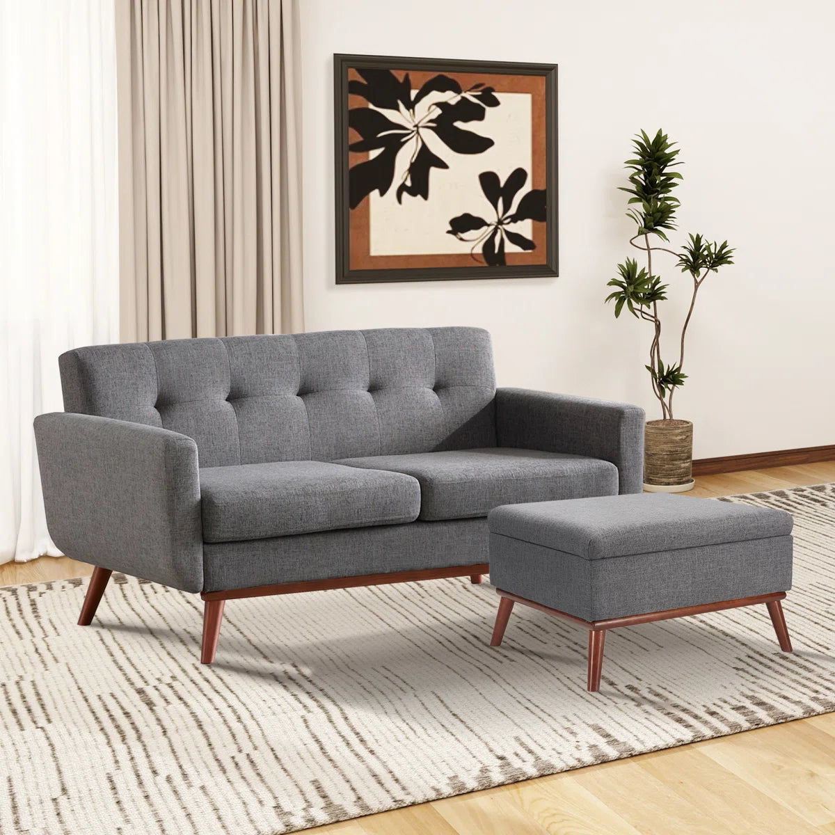 Loveseat With Ottoman Tufted Upholstered Living Room Set
