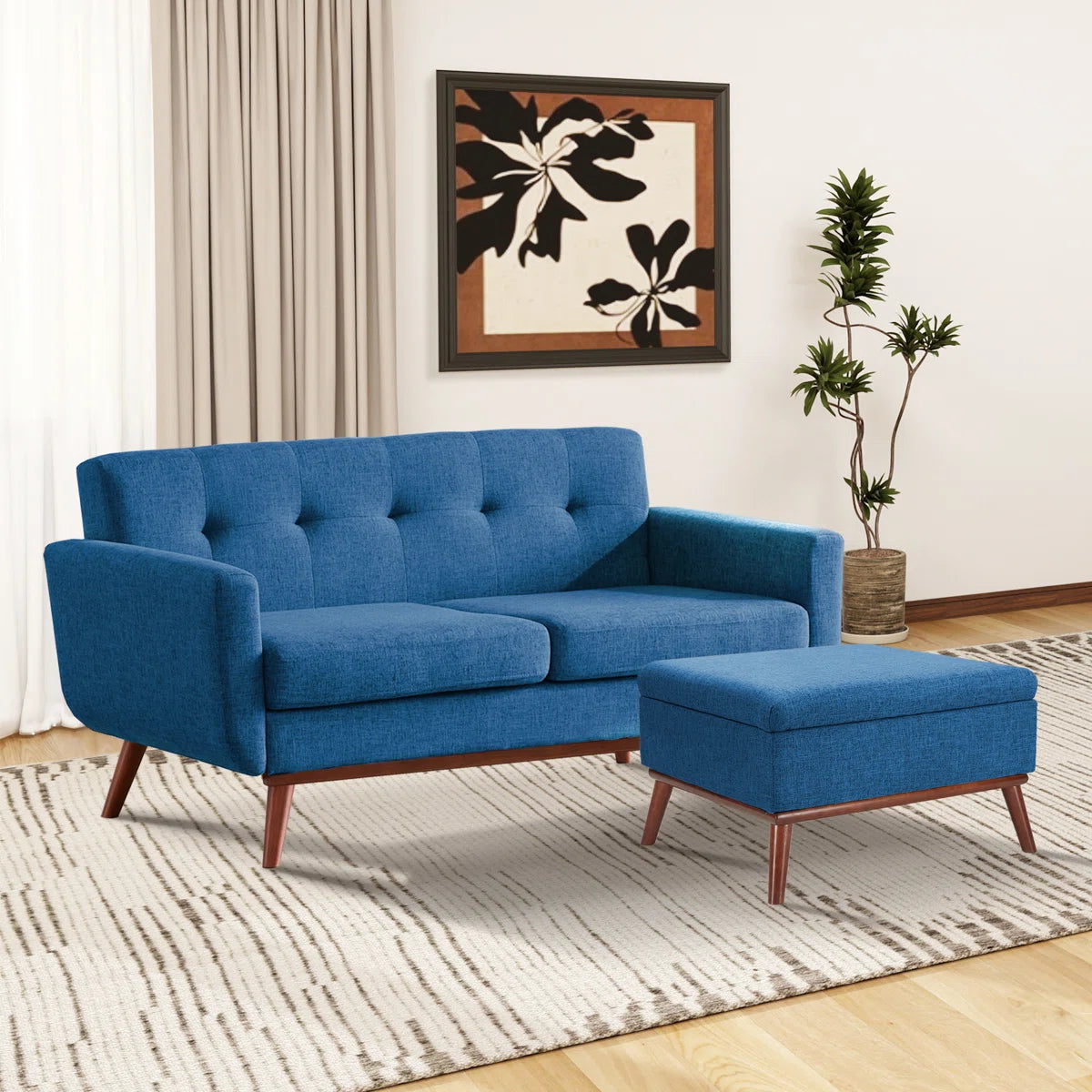 Loveseat With Ottoman Tufted Upholstered Living Room Set