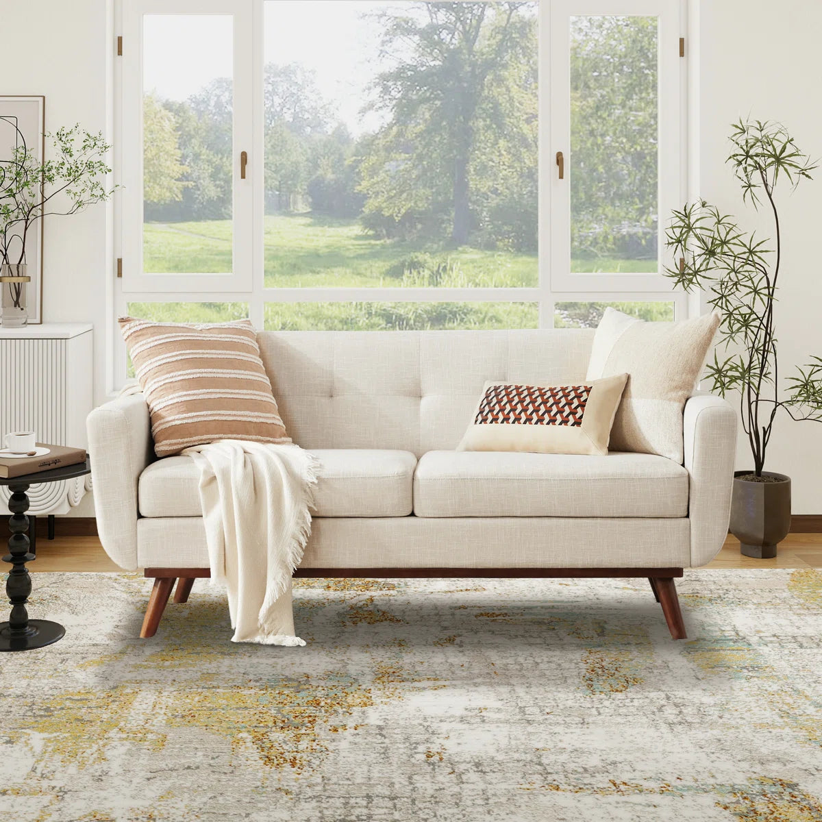 Loveseat With Ottoman Tufted Upholstered Living Room Set