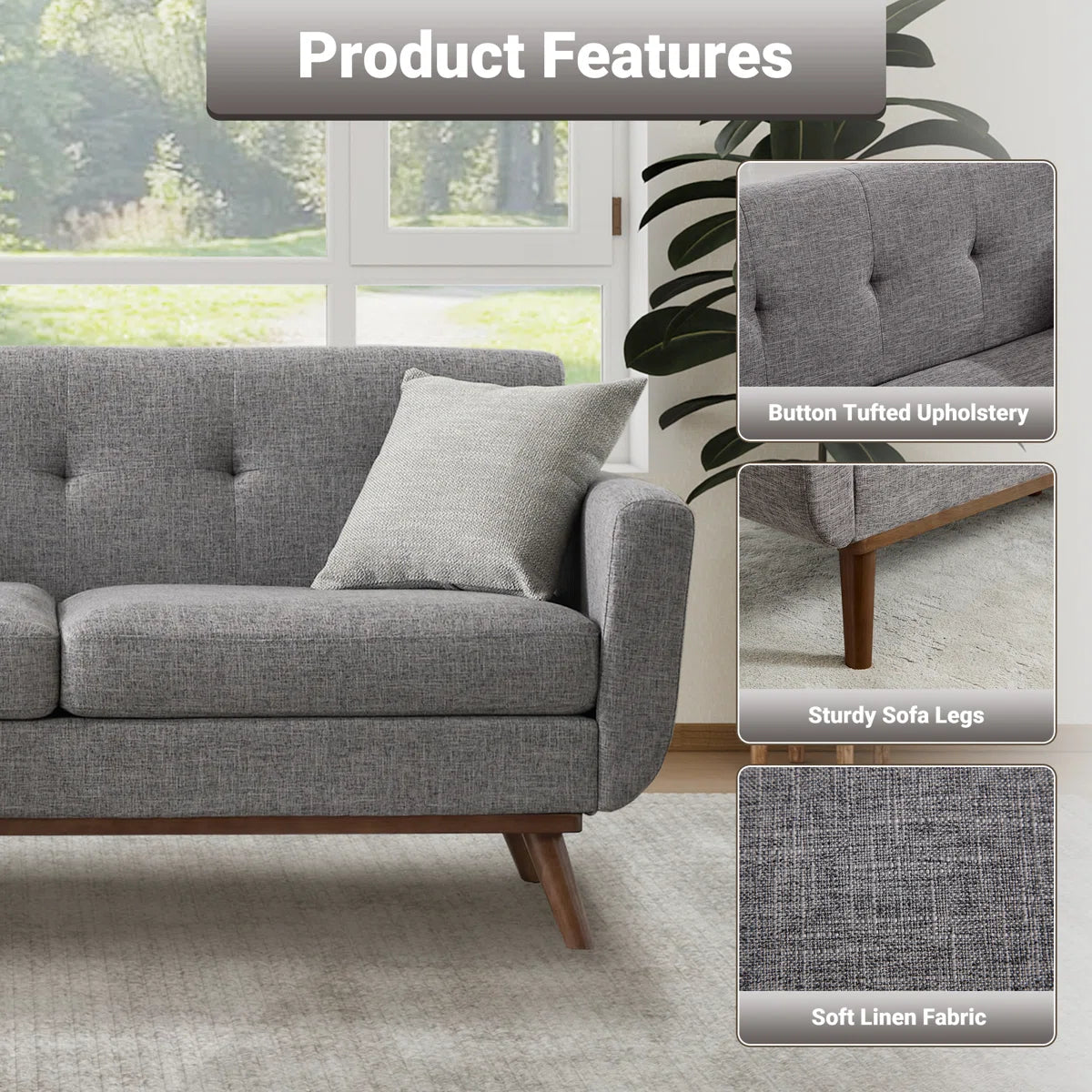 Loveseat With Ottoman Tufted Upholstered Living Room Set