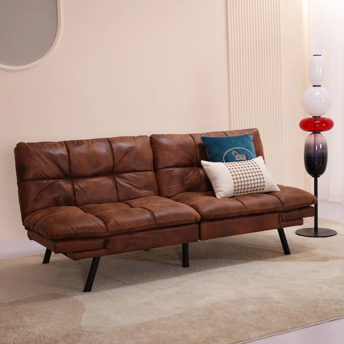 Modern Leather Convertible Futon