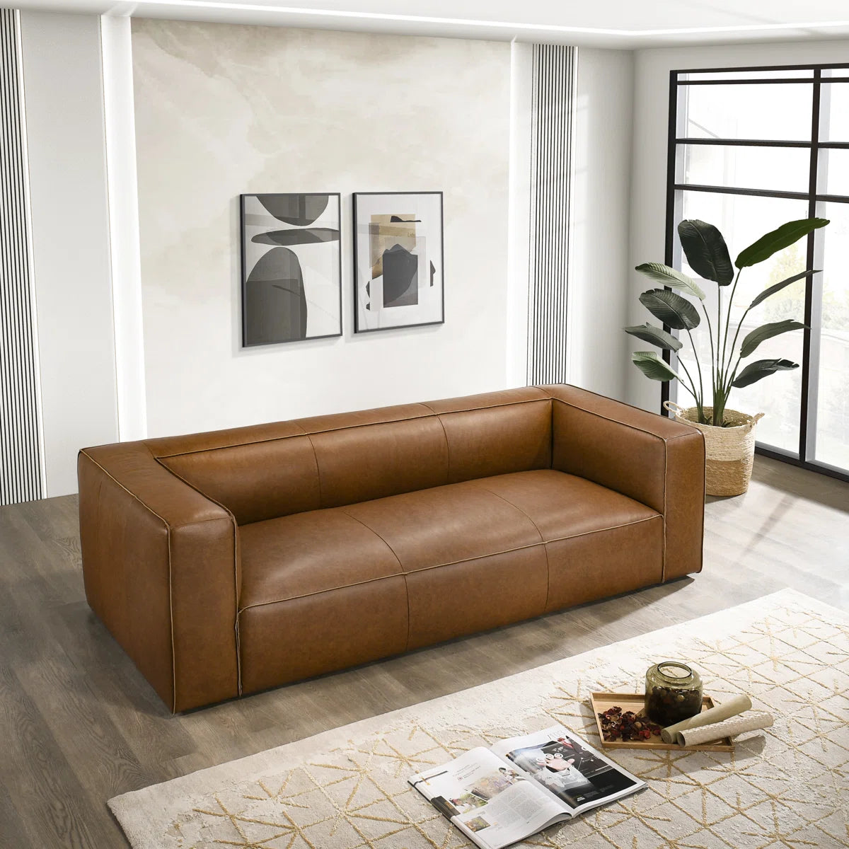 Modern Luxury Genuine Leatherette Comfy Sofa Couch
