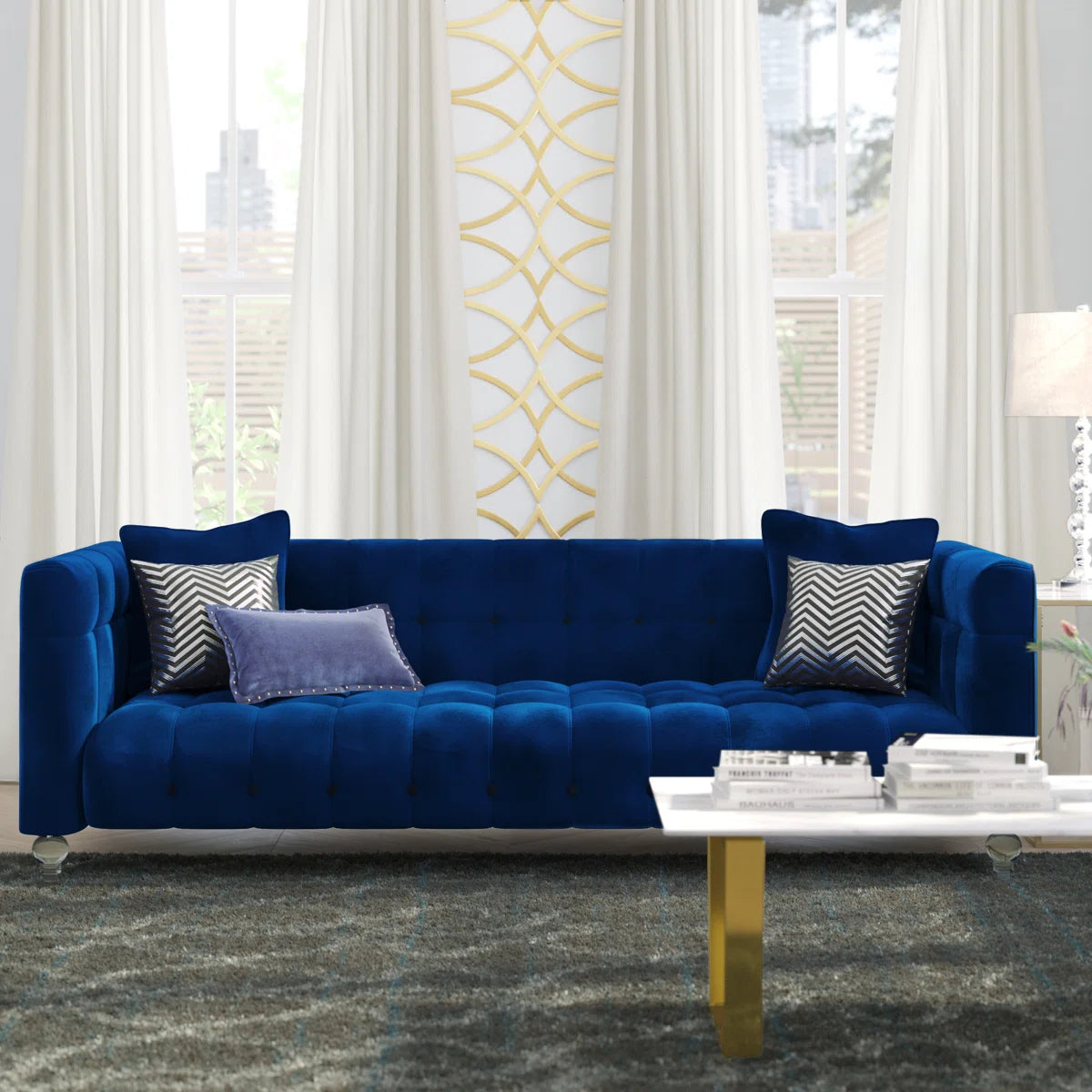 Navy Velvet Sofa