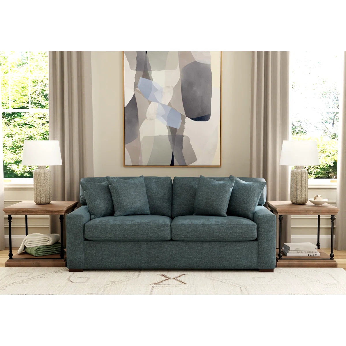 Square Arm Sleeper Sofa with Reversible Cushions