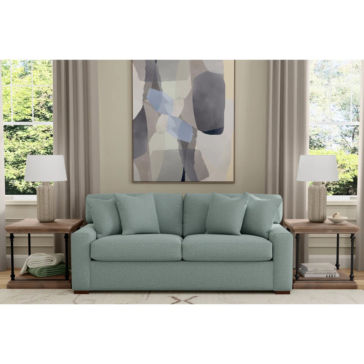 Square Arm Sleeper Sofa with Reversible Cushions
