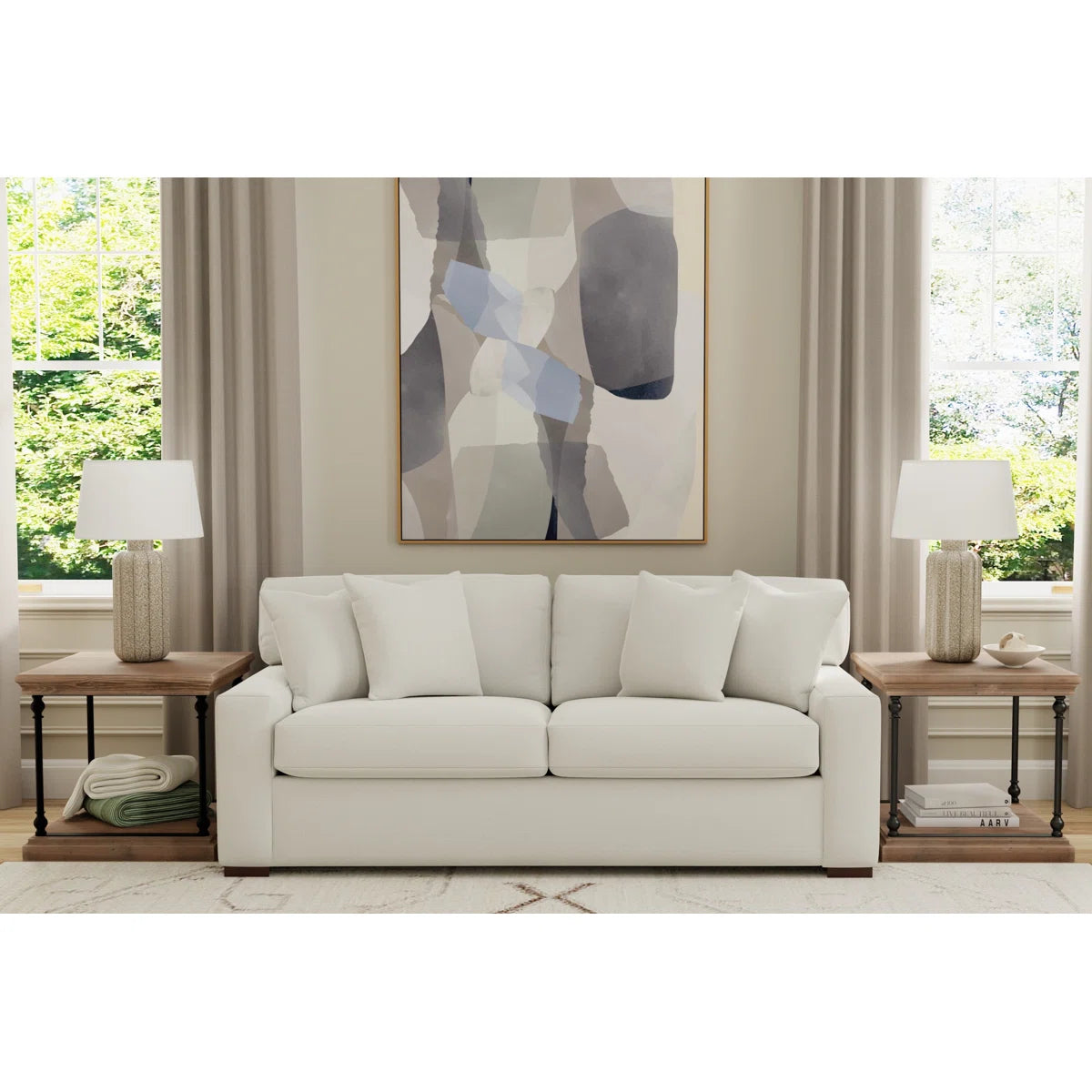 Square Arm Sleeper Sofa with Reversible Cushions