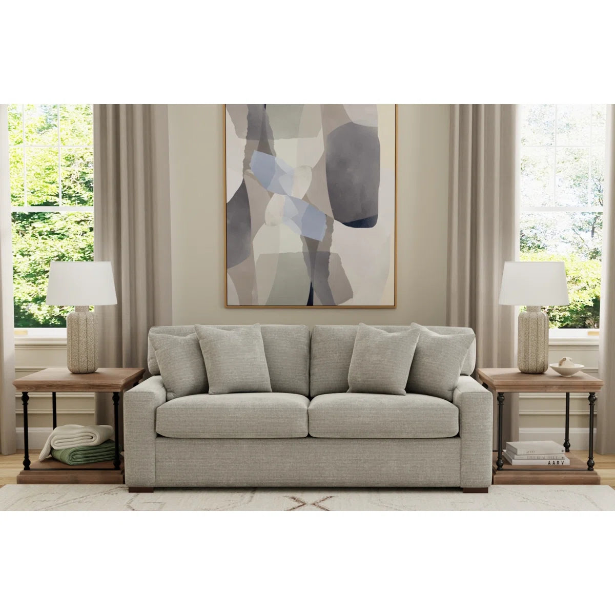 Square Arm Sleeper Sofa with Reversible Cushions