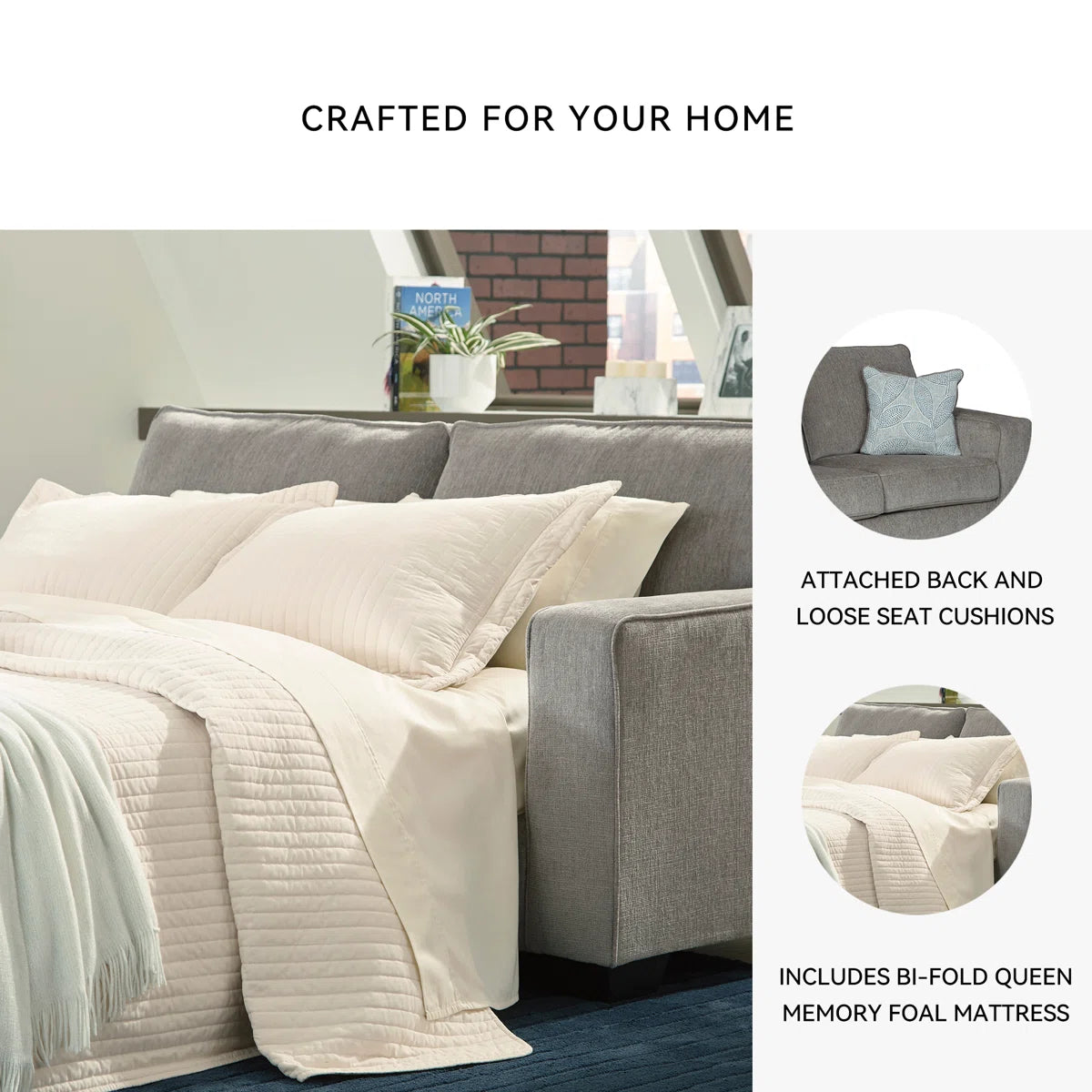 85" Square Arm Sofa Bed