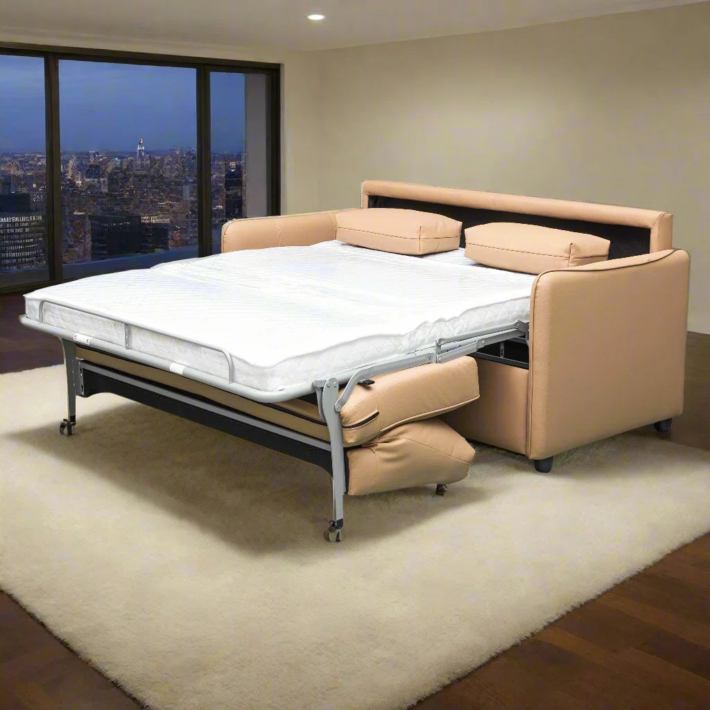 Top Grain Leather Sleeper Sofa Bed with Memory Foam Mattress