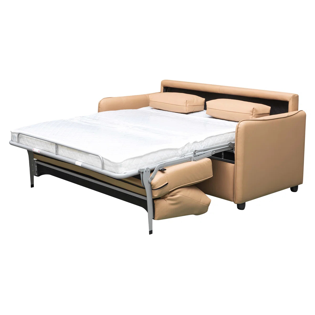 Top Grain Leather Sleeper Sofa Bed with Memory Foam Mattress