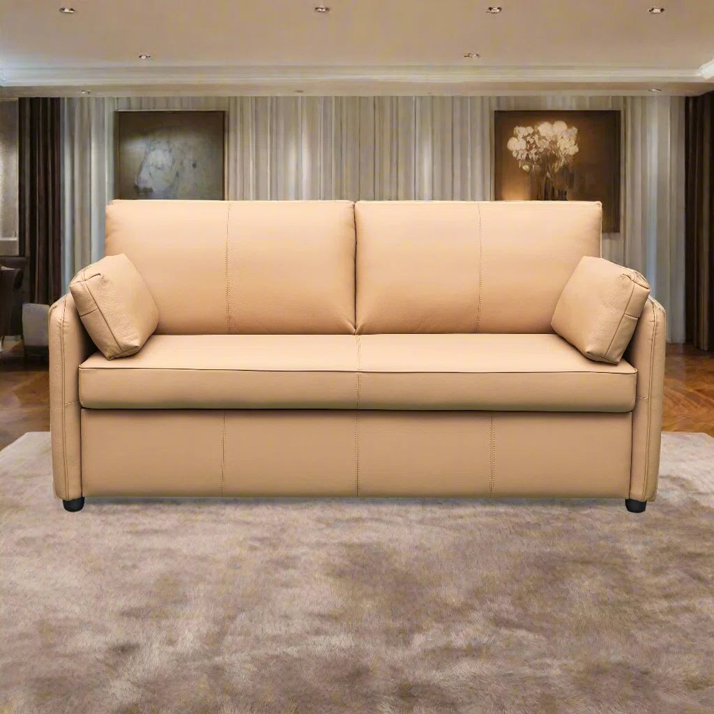 Top Grain Leather Sleeper Sofa Bed with Memory Foam Mattress