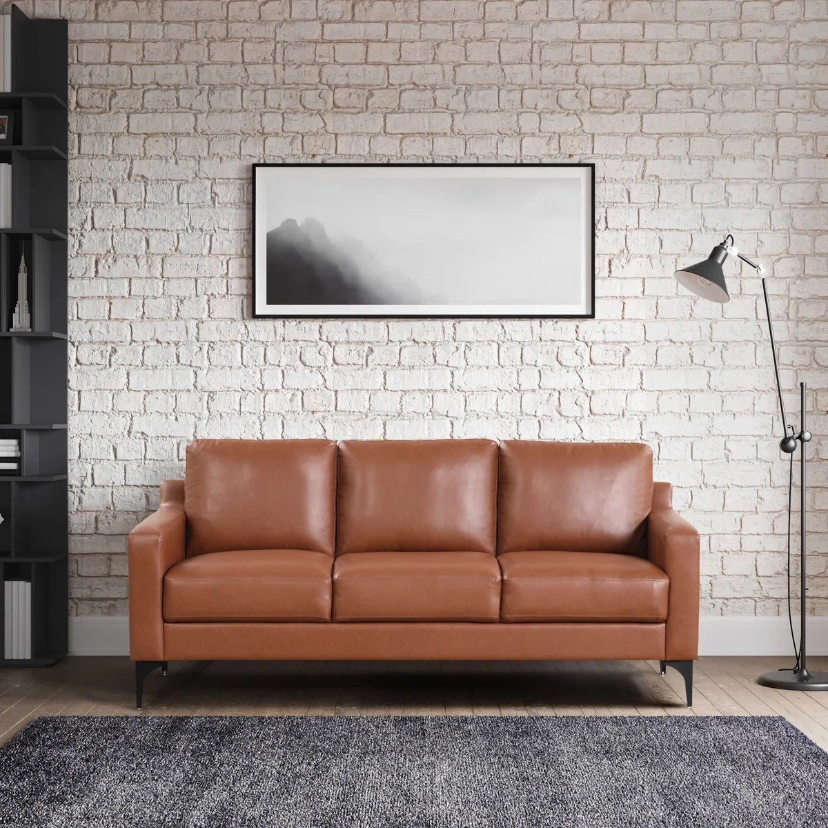 68.9" Square Arm Faux Leather Sofa