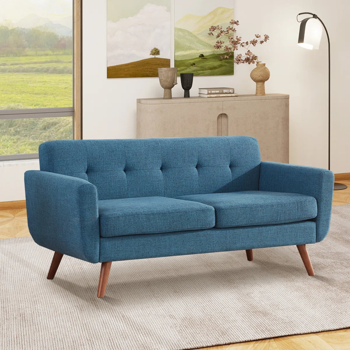66" Upholstered Loveseat Square Sofa
