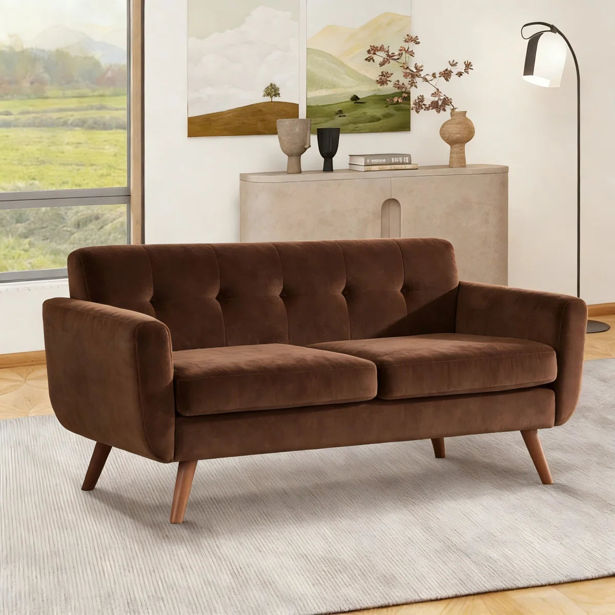 66" Upholstered Loveseat Square Sofa