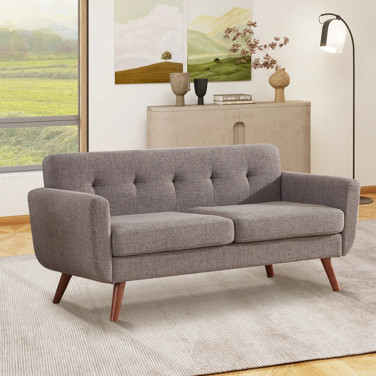66" Upholstered Loveseat Square Sofa