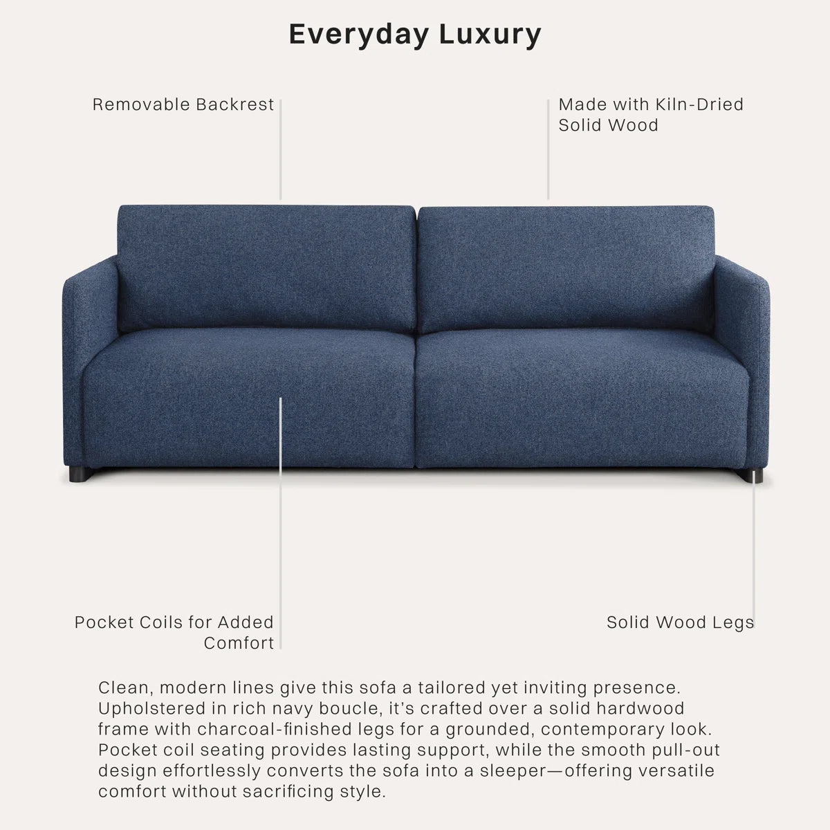 86" Upholstered Queen Size Convertible Sleeper Sofa