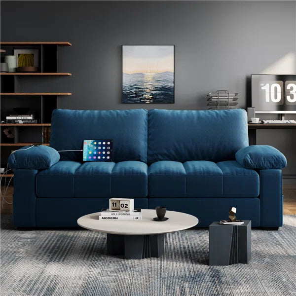 W Upholstered Sofa Velvet Couch with USB Charging Ports