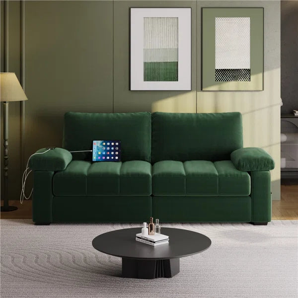 W Upholstered Sofa Velvet Couch with USB Charging Ports
