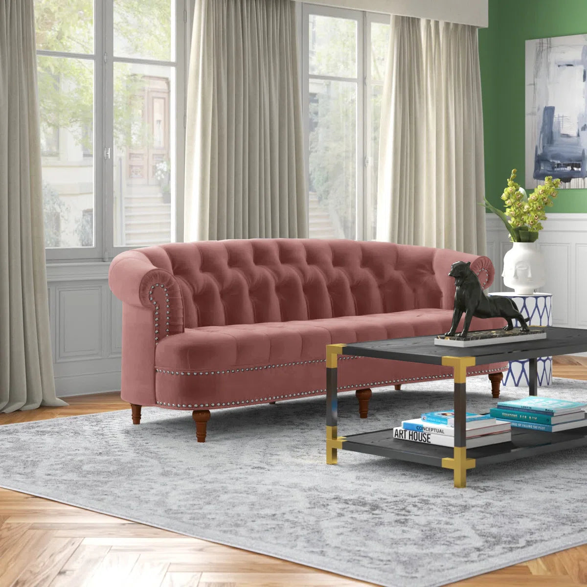 Velvet Rolled Arm Chesterfield