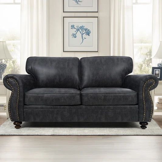 Wide Fabric Couch Rolled Arm Sofa